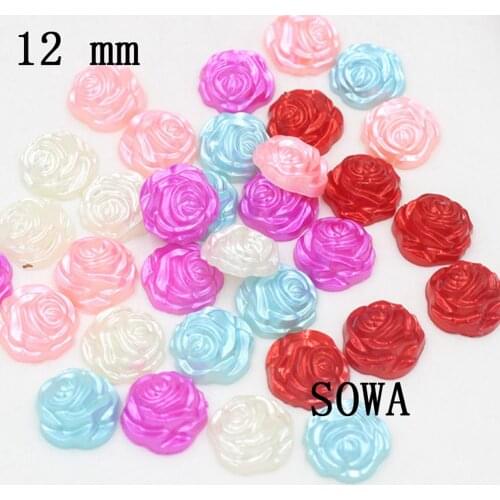 Free Shipping Size 12mm 72pcs Imitation Pearl Rose flower Half Round Falt back ABS Resin beads