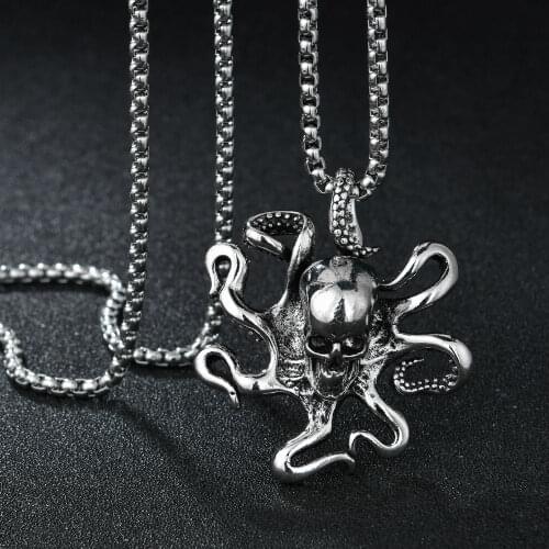 New Fashion Octopus Pendants Round Stainless Steel Chain Long Mens Womens Silvery Color Necklace Jewelry Birthday Gift