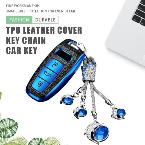 TPU Leather Car Remote Key Case Cover Key Chain Ring for Audi A1 A3 A4 A5 A6 A7 A8 Quattro Q3 Q5 Q7 2009-2015 Protector