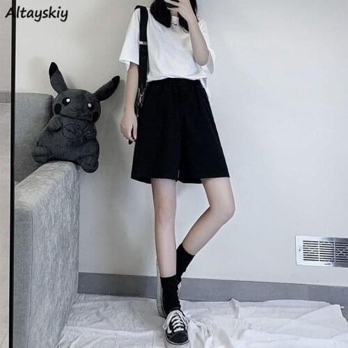 Black Shorts Women Casual Joggers Students Korean Style Loose Elastic Waist All-match Wide Leg Summer Thin Female Baggy Clothing