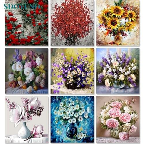 SDOYUNO Flowers Oil Painting By Numbers 60x75cm Pictures For Paint By Numbers On Canvas DIY Frameless Handpaint Home Decor