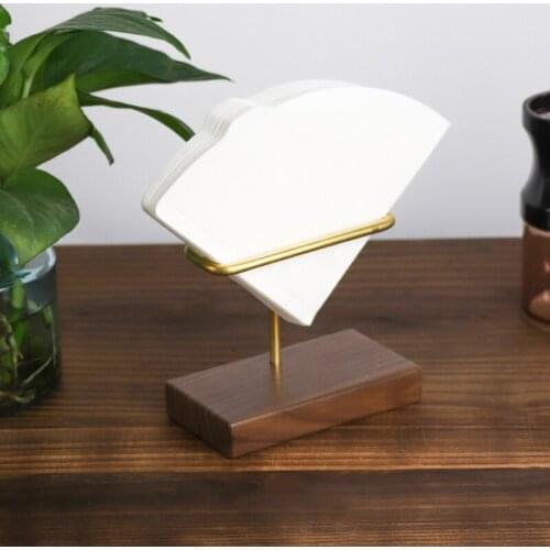 Retro Hand Brewed Coffee Filter Paper Holder Black Walnut Base Brass Bracket Fan-shaped V60 Hand Drip Coffee Filter Universal