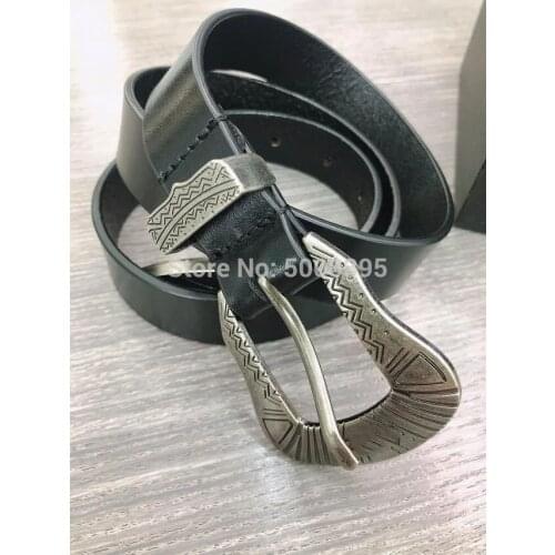 [ElfStyle] - Woman Fashion Black Cowskin Metal Buckle Belt FOR DRESS PANTS NEW