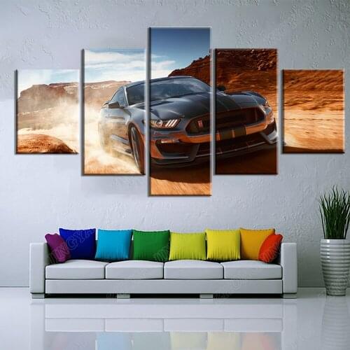 Canvas Poster Modern Home Decor 5 Panel Ford Mustang Luxury Car Print Painting Building Wall Artwork Modular Picture Living Room