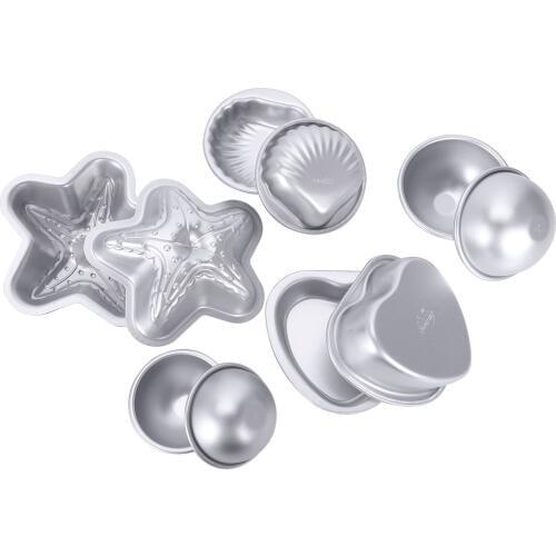 Metal Bath Bomb Molds Fizzies Set of 5, 2 Shell Shape, 4 Hemispheres (2-3/8 inch , 2 inch ), 2 Heart Shape, 2 Starfish Shape