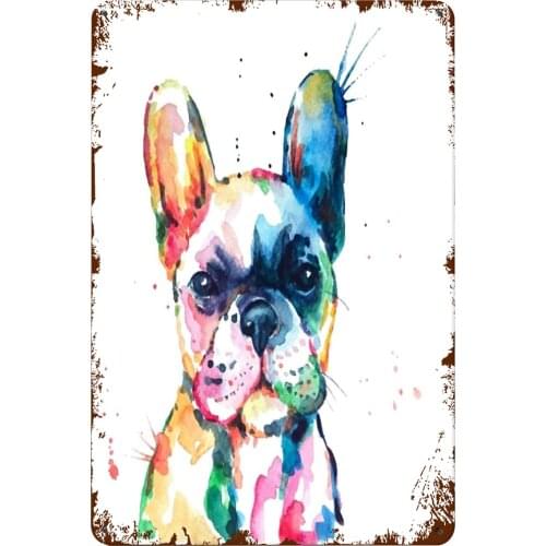 Metal Signs Head Frenchie French Bulldog Original Watercolor Dog Wildlife Rainbow Funny Happy Puppy Companion, Tin Sign Wall