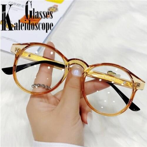 Fashion Round Optical Glasses Frame Women Vintage Myopia Spectacle Frames Men Fake Glasses Clear Champagne Decorative Frame