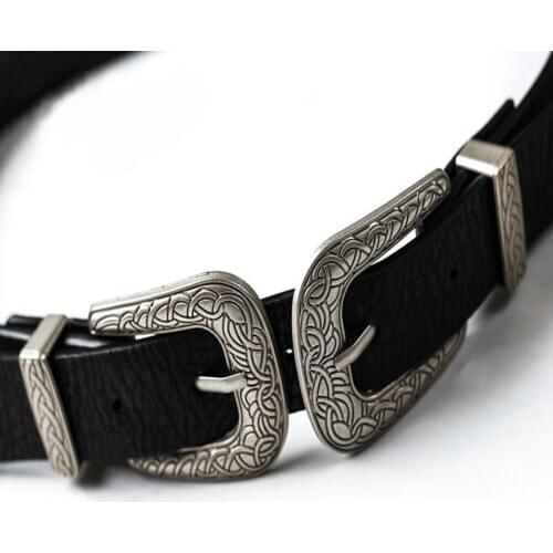 Vogue Women Ladies Vintage Metal Boho Leather Double Buckle Waist Belt Waistband