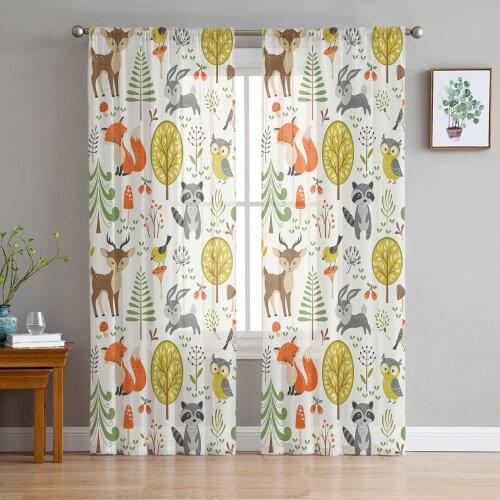 Cartoon Animals Kawaii Sheer Curtains Window Curtains for Living Room Bedroom Blinds Kids Room Home Decor