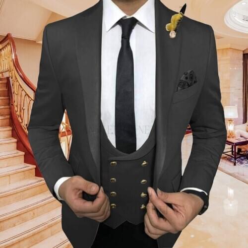 2020 New Black Mens Suit 3 Pieces set Slim Fit Formal Tuxedos For Wedding Prom Dinner Custom Made Groom Suits Blazer Vest Pants