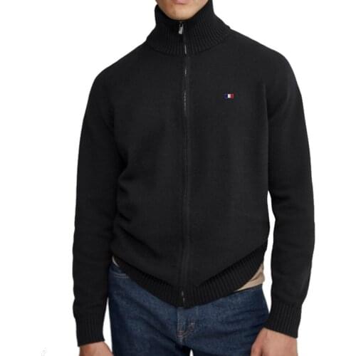 Mens Winter 100% High-Quality Cotton Long-Sleeved High-Neck Zipper Sweater Warm Solid Color Casual Stand-Up Collar Jacket Coat
