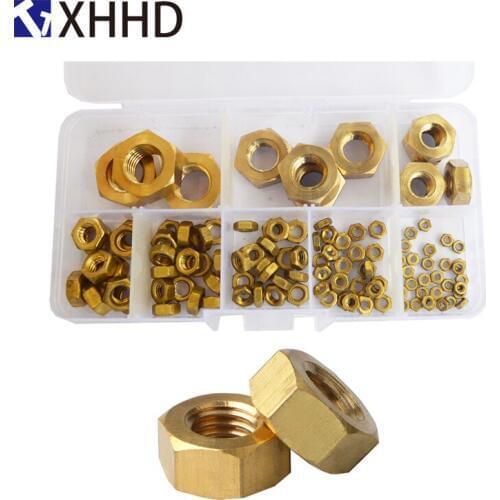 Brass Hex Nut Metric Hexagonal Threaded Copper Hexagon Nuts Set Assortment Kit Box M2 M3 M4 M5 M6 M8 M10 M12