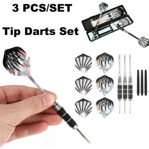3pcs/set 22g Professional Stainless Steel Tip Darts Set With Flame Dart Flights Indoor Game Sport Darts With Free Carry Box