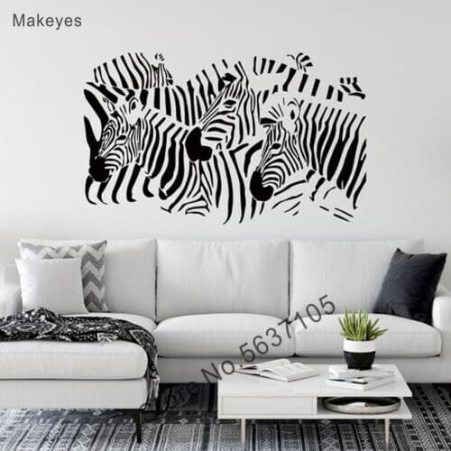 Makeyes Zebra Group Wall Decals Home Livingroom Wall Decor Sticker African Animals Huge Pattern Vinyl Wall Decoration Zebra Q043