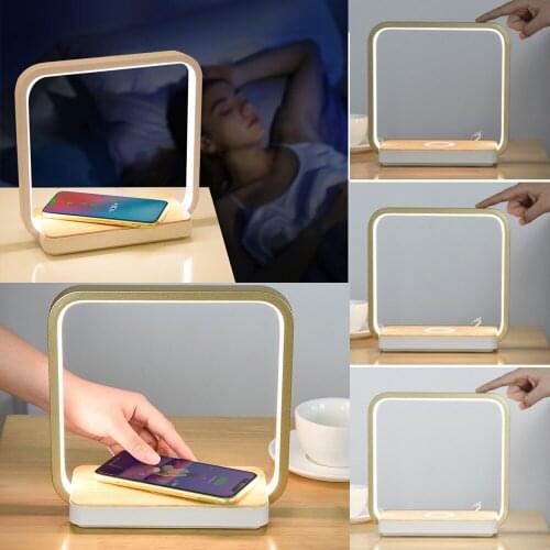 Bedroom Table Lamp With Wireless Charge For Phones Reading Sleeping Bedside Desk Lamps Touch Adjust Brightness LED Night Lights