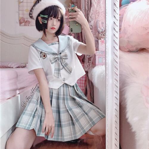 New School Girl Uniform Pleated Skirts Japanese School Uniform High Waist A-line Plaid Skirt Sexy Jk Uniforms For Woman Full Set