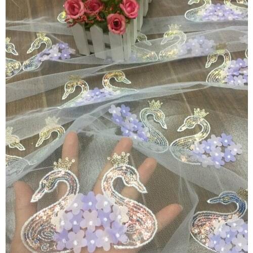 New style handmade Swan flower childrens embroidered fabric, mesh fashion dress fabric