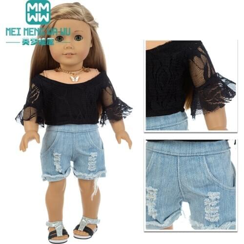 Clothes for doll fit 45cm American doll accessories fashion lace shirts, denim shorts, coats, skirts Girls gift