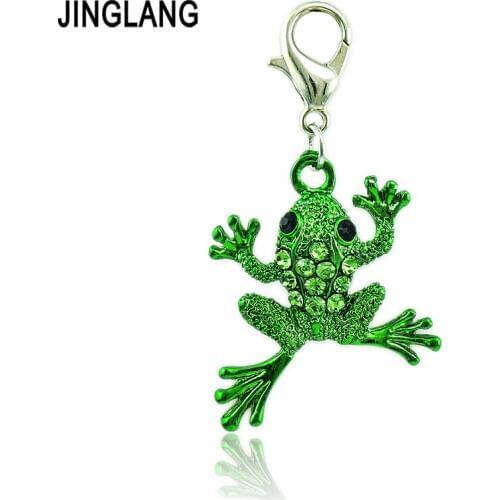 JINGLANG Wholesale Charms Dangle Rhinestone Frog Animals Pendants With Lobster Clasp DIY Charms For Jewelry Making Accessories