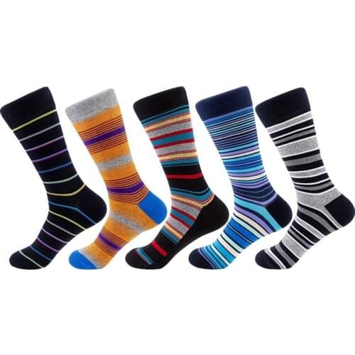 Peonfly Colorful Classic Striped Printed Fashion Harajuku Combed Cotton Funny Men Happy Socks for Business