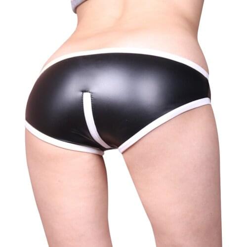 Sexy Ammonia Latex Zipper Open Crotch Pants Oil Shiny Short Exotic Panties For Women Seamless Boxer Briefs Underwear Clubwear