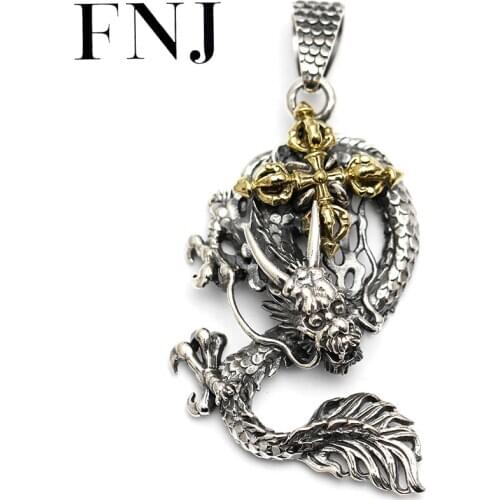 FNJ 925 Silver Cross Dragon Pendant Buddha Vajra Hang 100% Original Pure S925 Thai Silver Men Pendants for Jewelry Making