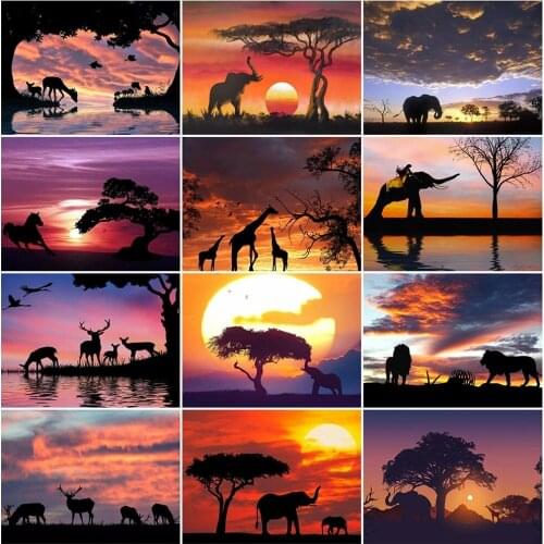 Full Square 5D Diy Diamond Painting Elephant Diamond Embroidery Sunset Picture Of Rhinestones Animal Mosaic Art Home Decor Bh153