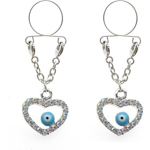 Sexy Adjustable Non Pierced Cilp on Long Dangle Chain 2Pcs Fake Nipple Rings body piercing jewelry