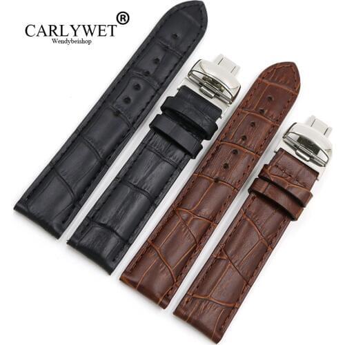 CARLYWET 19mm Black Brown Genuine Leather Replacement Watch Band Strap Bracelet For PRC200 T17 T461 T014430 T014410