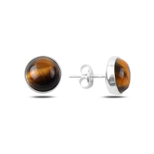 Silverlina Silver Round Tiger Eye Stone Engagement Earrings