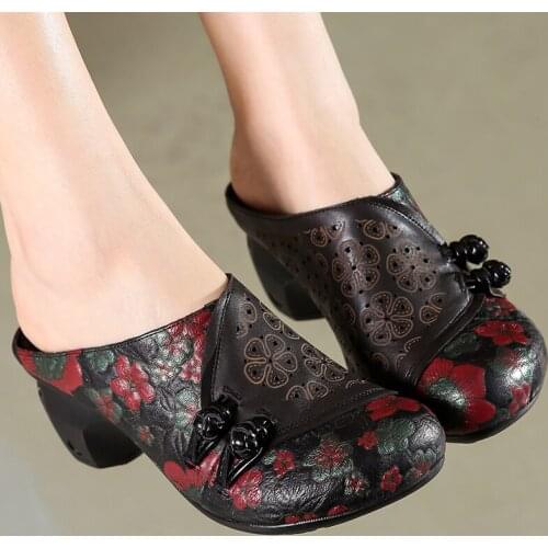 Women Shoes Summer Slippers 2021 New Female Genuine Leather Slides Sewing Outside Wear National Style Leisure Ladies Slippers