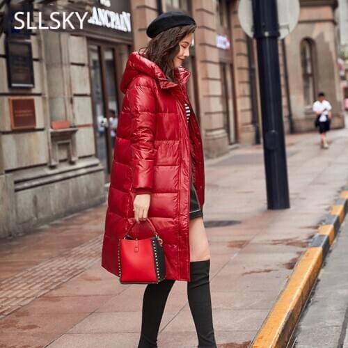 Sllsky 2020 new hooded winter women jacket fashion casual slim Loose long warm cotton coat Office ladies Soft Thick Solid parka