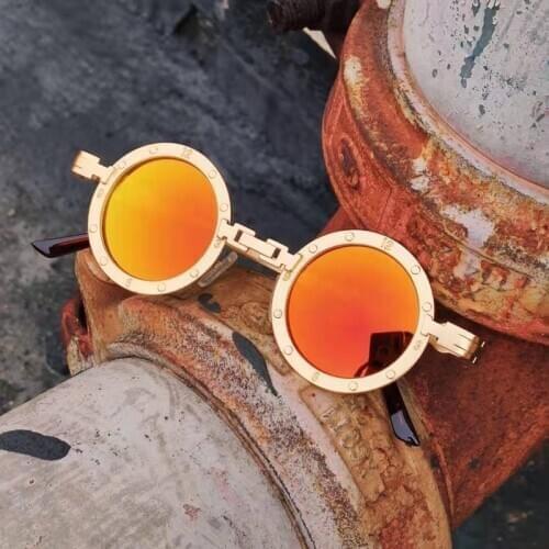 Vintage Steampunk Sunglasses Men Fashion Round Metal Punk Gothic Sun Glasses 2020 New Orange Red Mirror Circle Shades for Women
