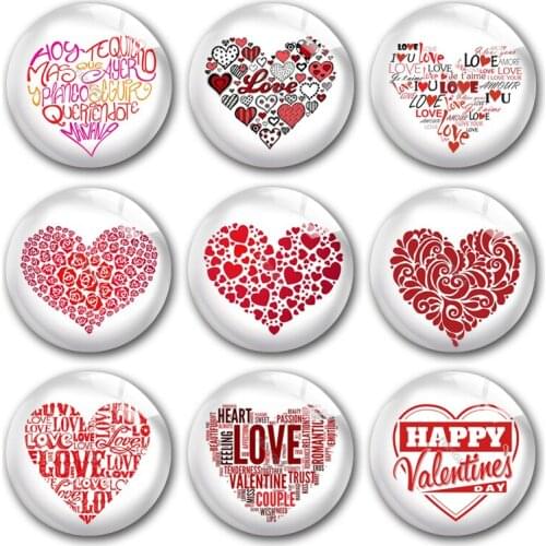 Handmade Valentines Day Love Heart Flower You Round Photo Glass Cabochons Demo Flat Back DIY Jewelry Making Findings Accessory
