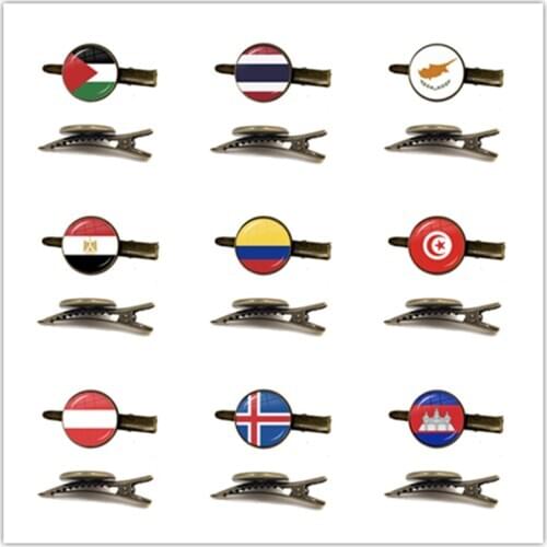 Palestine,Thailand,Cyprus,Egypt,Colombia,Tunisia,Austria,Iceland,Cambodia National Flag 16mm Glass Cabochon Tie Clip Jewelry