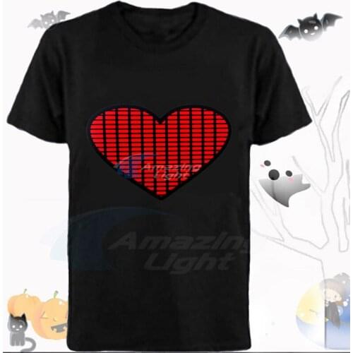 Glowing gift party light up el panel sound rhythm activated flashing t-shirt heart design