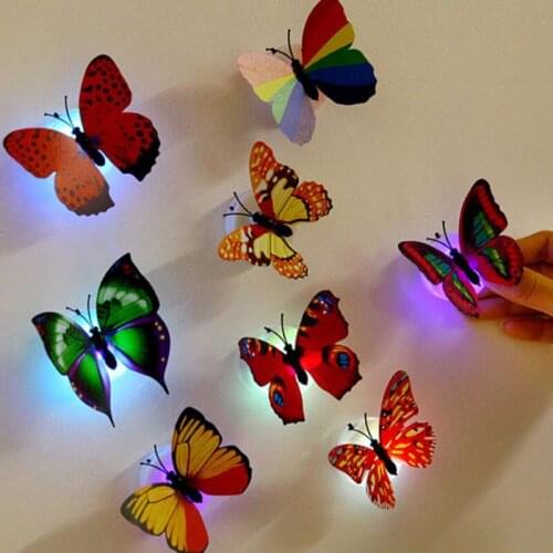 Glowing colorful lights 3D three-dimensional luminous butterfly wall decorations creative wall stickers wallpaper stickers