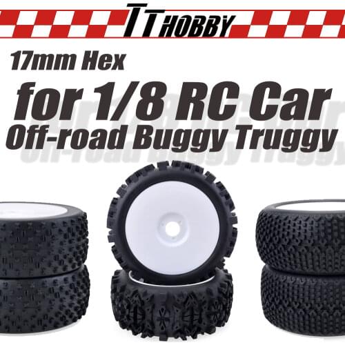 TTHOBBY 4PCS 1/8 Tires Wheels 17mm Hex Rim Hub Off-Road 120MM Tire Buggy for 1/10 Truggy Traxxas Truck Short Course on-road Car