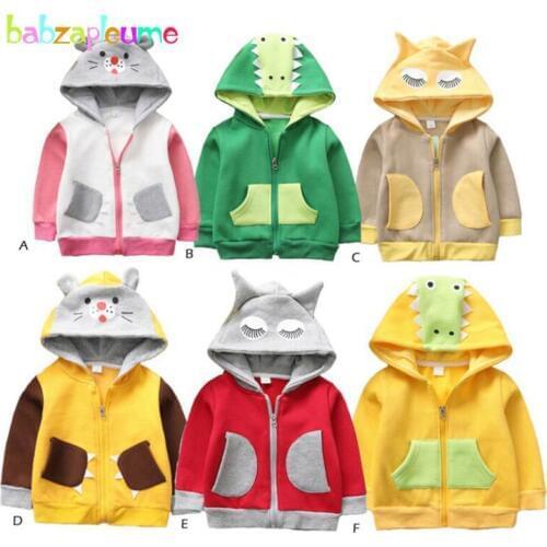 Spring Baby Boys Jackets For Kids Clothes Casual Cartoon Animals Cute Hooded Fleece Children Coat Little Girls Clothing BC1064-1