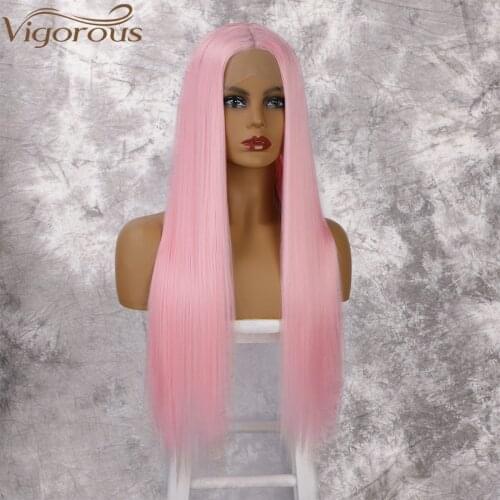 Vigorous Red Lace Front Wigs for Women Synthetic Long Straight Wigs Middle Parting Heat Resistant Fiber Natural Looking