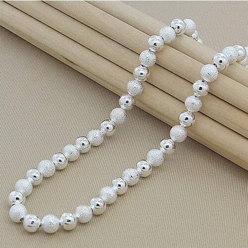 High Quality 925 Sterling Silver 8mm Frosted Beads Necklace For Women Men Silver Jewelry Necklace
