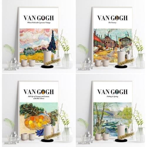 Vincent Van Gogh The Factory Poster Fishing In Spring Wall Art Picture Wheat Field With Cypresses Vintage Canvas Painting Decor