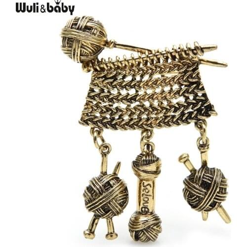 Wuli&baby 2020 Winter Knit Sweater Brooches For Women Wool Line Needle Accessories Design Brooch Pins Gifts