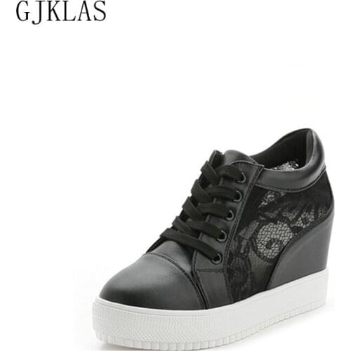 Wedges Platform Sneakers High Heels Vulcanize Shoes for Women Lace Casual Shoe Black Silver White Sneakers High Heel Women Shoes