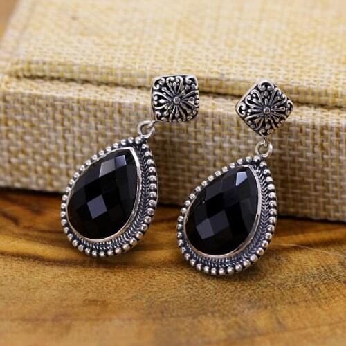 Natural Agate 100% 925 Sterling Silver Drop Earrings For Women Exquisite cutting Gemstone Water Drop Earrings Birthday Gift