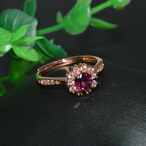 High Quality S925 Sterling Silver Rose Gold Plaitng Natural Gatnet Setting Bridal Rings Fine Women Wedding Jewelry Gift 10pcs