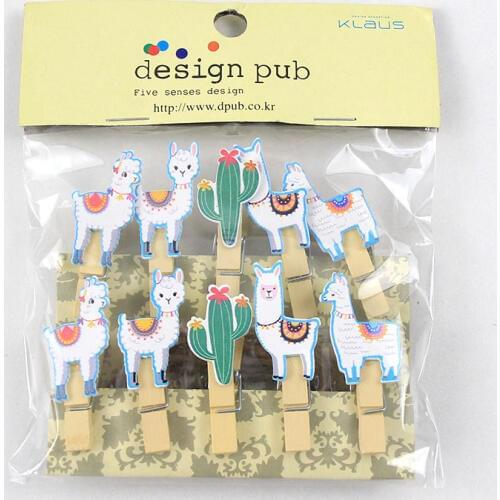 10pcs mini Alpaca wooden clips for home decoration accessories funny Lama photo clip house bedroom decor