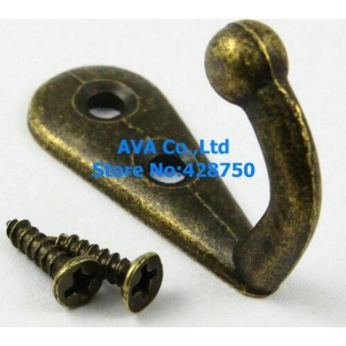 20 Pieces Wall Hook Hat Coat Robe Hooks / Antique Brass 12x30x22mm
