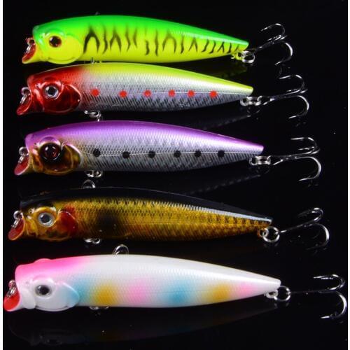 5pc Popper Lures Wobblers 5 Color 9.2cm Fishing Lures 11.5g Fishing Tackle 6# Black Hook Fishing Bait With 3D Eyes