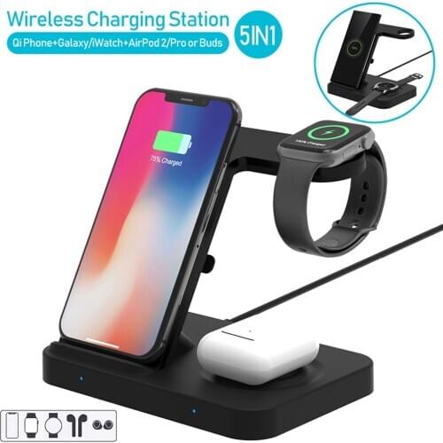 5 in 1 Wireless Charger Station for Smartwatch for Airpods foriphone11pro 11 XR XS forSamsung S10+ /10 Note10/9
